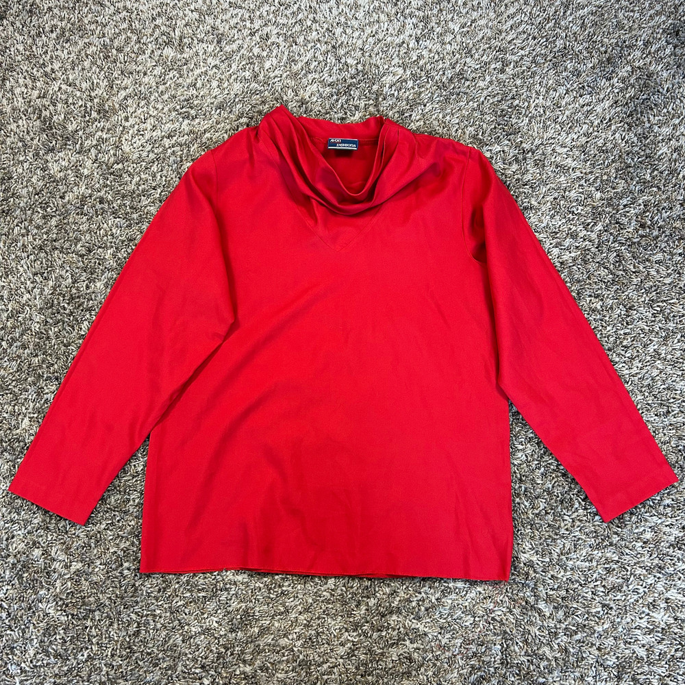 Vintage Avon Blouse Top Size Large Red Minimal Cowl Neck Long Sleeve Secretary